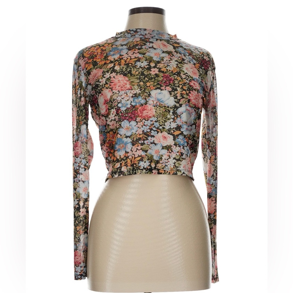 Floral Long-Sleeve Crop Top - Pink Multi